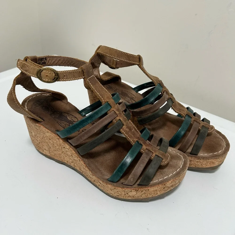 Fly Girl Wedge Sandals Brown Blue Size 8 - 8.5 US 39 EU